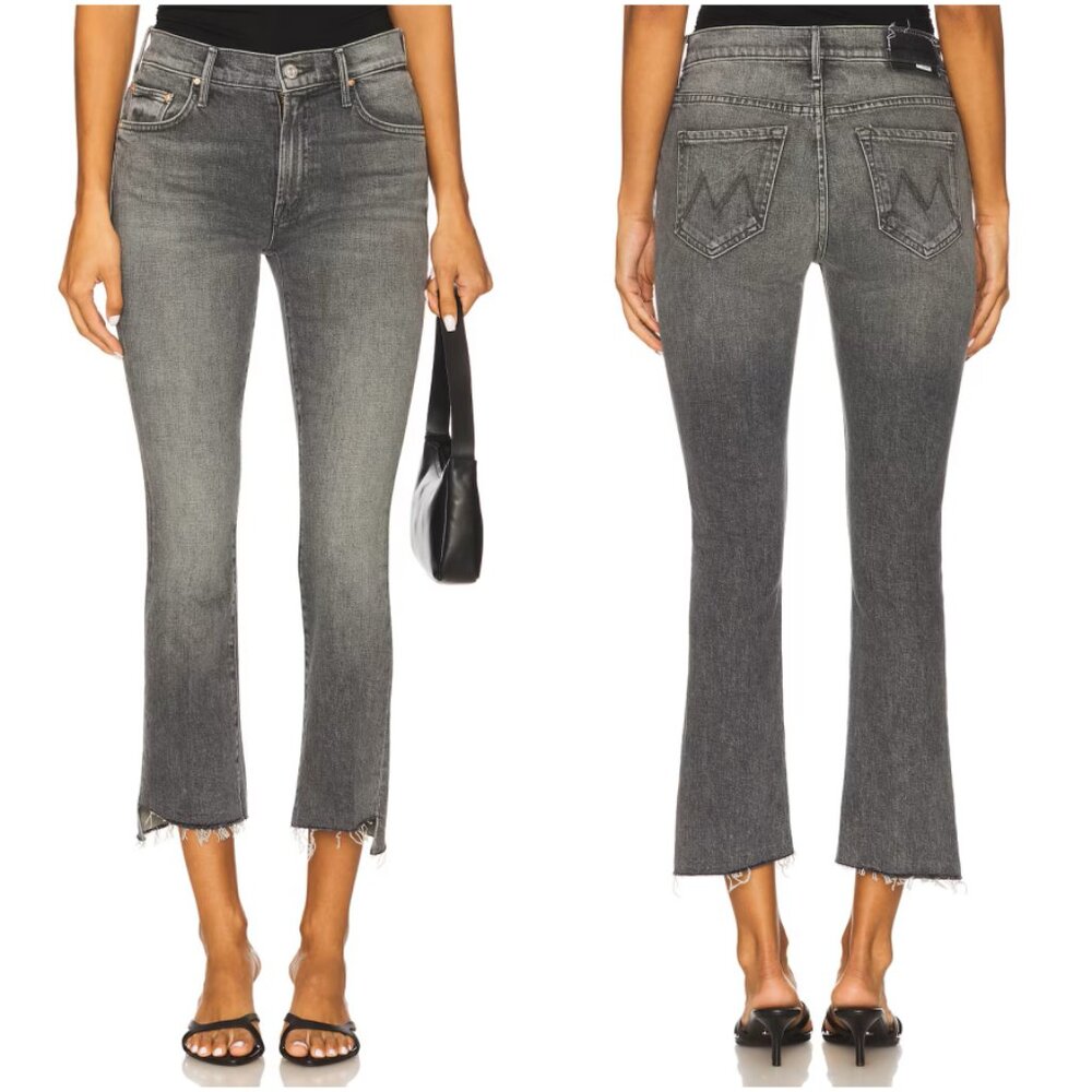 NWT Mother‎ Insider Crop Step Fray Jeans in Moshpit Memories Grey Size 29 $268